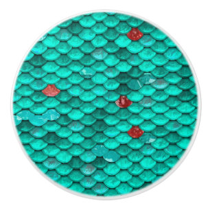 Bouton De Porte En Céramique Motif turquoise d'échelles de miroitement et de