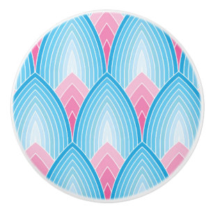 Bouton De Porte En Céramique Motif turquoise et rose de pétale