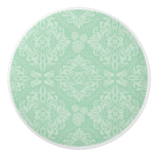 Bouton De Porte En Céramique Motif vert de damassé