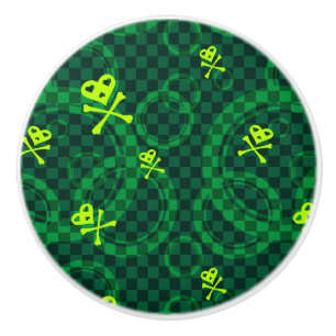 Bouton De Porte En Céramique Motif vert d'Emo avec des cercles