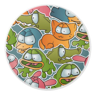 Bouton De Porte En Céramique Motif vintage avec des animaux de bande dessinée