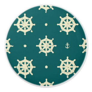 Bouton De Porte En Céramique Motif vintage de roue de bateau
