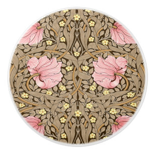 Bouton De Porte En Céramique Motif W Morris Pimpernel en rose et sépia