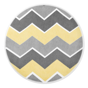 Bouton De Porte En Céramique Motif Zag Jaune et gris