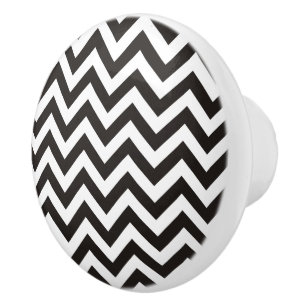 Bouton De Porte En Céramique Motif ZIGZAG - noir + votre arrière - plan & texte