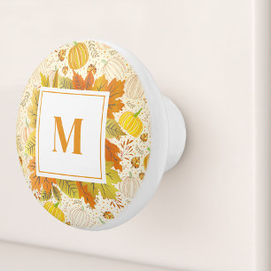 Bouton De Porte En Céramique Motifs de citrouilles automne récolte