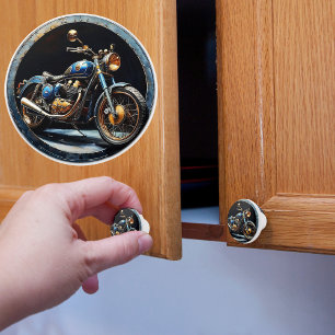Bouton De Porte En Céramique Motocyclette Bleue