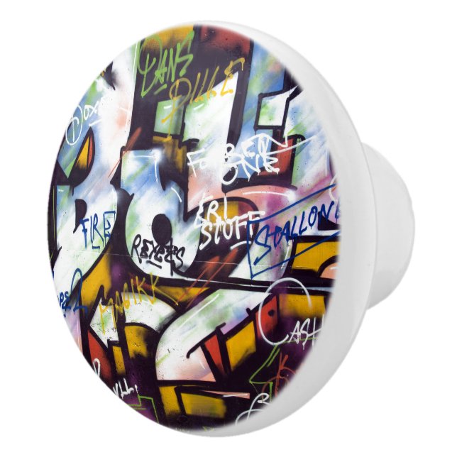 Bouton De Porte En Céramique Mots Graffiti colorés (Droite)