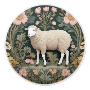 Bouton De Porte En Céramique Mouton Blanc Élégant Inspiré de William Morris