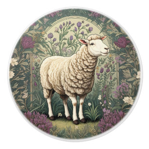 Bouton De Porte En Céramique Moutons Élégants Fond floral de lavande