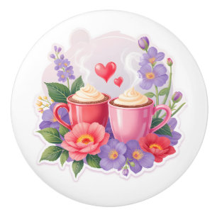 Bouton De Porte En Céramique Mugs de cacao de la Saint-Valentin mignons avec de