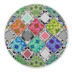 Bouton De Porte En Céramique Multicolore, rustique, patchwork, patchwork