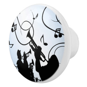Bouton De Porte En Céramique Musique bleue de la section des trompettes