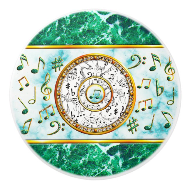 Bouton De Porte En Céramique Musique, Notes musicales, Marbre (Devant)