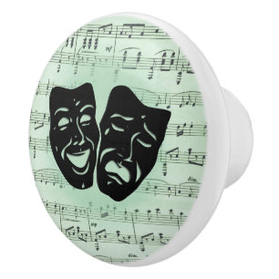 Bouton De Porte En Céramique Musique verte et masques grecs de théâtre