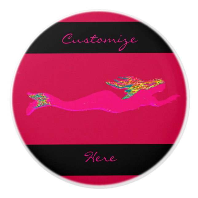 Bouton De Porte En Céramique natation rose mermaid (Devant)