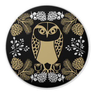 Bouton De Porte En Céramique Nature Owl Folk Art
