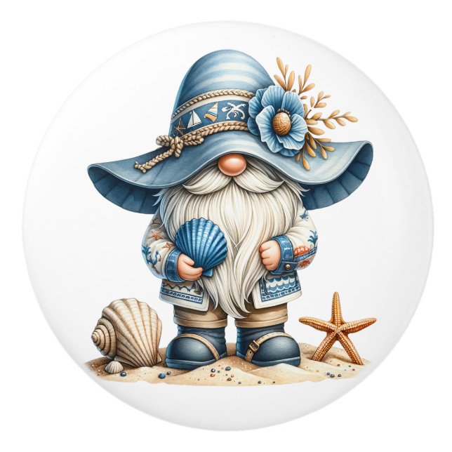 Bouton De Porte En Céramique Nautical Beach Gnome (Devant)