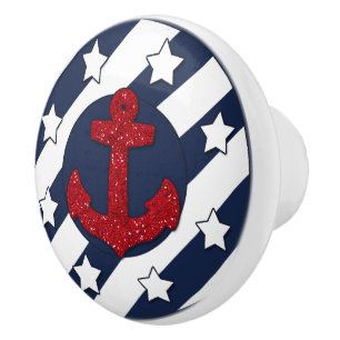 Bouton De Porte En Céramique Nautical   Parties scintillant rouge Faux   Étoile