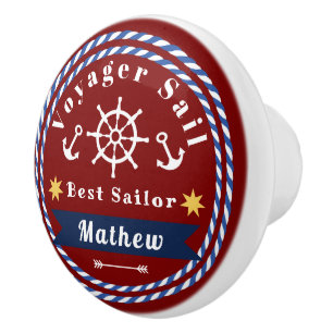Bouton De Porte En Céramique Nautical Voyager Meilleur marin Rouge