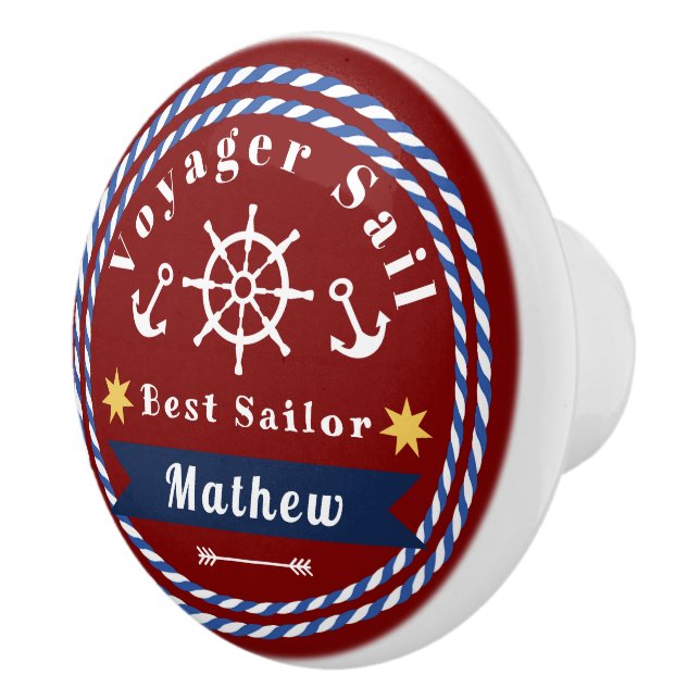 Bouton De Porte En Céramique Nautical Voyager Meilleur marin Rouge (Droite)