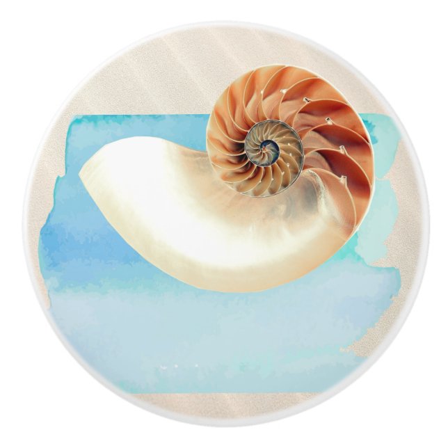 Bouton De Porte En Céramique Nautilus Coquillage et sable (Devant)
