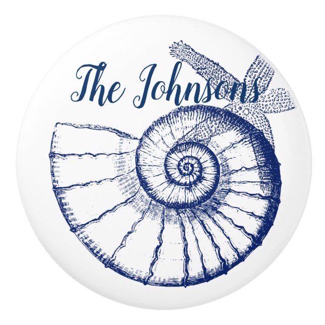 Bouton De Porte En Céramique Nautilus Seashell & Starfish Marine Life Custom (Devant)