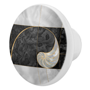 Bouton De Porte En Céramique Nautilus Shell - Black Abalone and Pearl