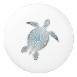 Bouton De Porte En Céramique Nautique blanc de la tortue marine d'argent
