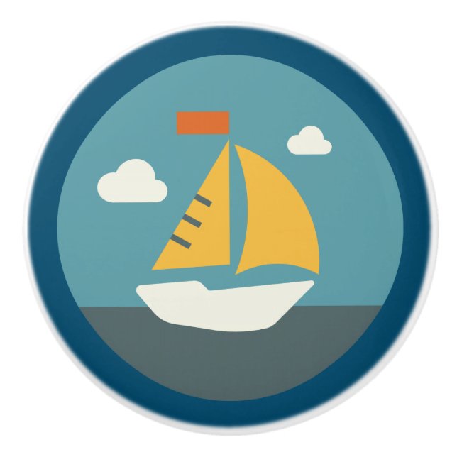 Bouton De Porte En Céramique Nautique, Vie Côtière, Voilier (Devant)