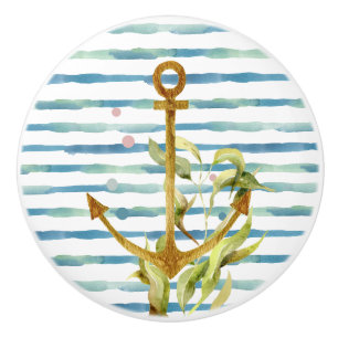 BOUTON DE PORTE EN CÉRAMIQUE NAVIRES EN COULEUR D'EAU ANCRE ART PLAGE MAISON DE
