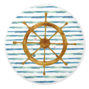 BOUTON DE PORTE EN CÉRAMIQUE NAVIRES EN COULEUR D'EAU ROUE ART VACANCES NAUTIQU