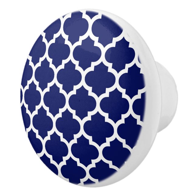 Bouton De Porte En Céramique Navy Blue White Moroccan Quatrefoil Pattern #5 (Droite)