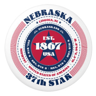 Bouton De Porte En Céramique Nebraska États-Unis Rouge Blanc Bleu Typographie