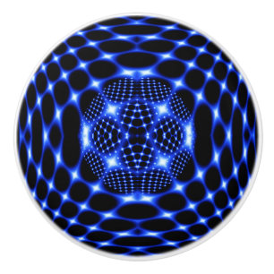 Bouton De Porte En Céramique Neon bleu globe fractal