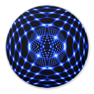 Bouton De Porte En Céramique Neon bleu globe fractal