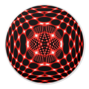 Bouton De Porte En Céramique Neon rouge globe fractale
