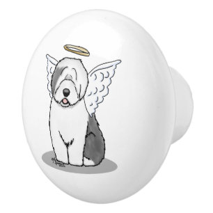 Bouton De Porte En Céramique Nice Angel Old English Sheepdog (Gris 1) - mignon