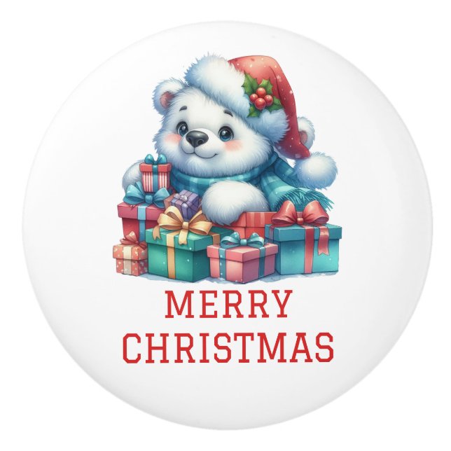 Bouton De Porte En Céramique Noël Ourson Mignon (Devant)