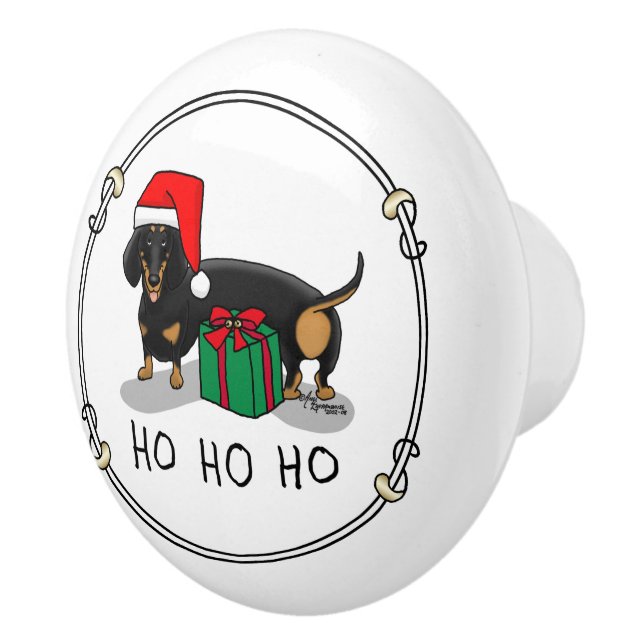Bouton De Porte En Céramique Noël Père Noël Dachshund (S noir & tan) mignonne (Droite)