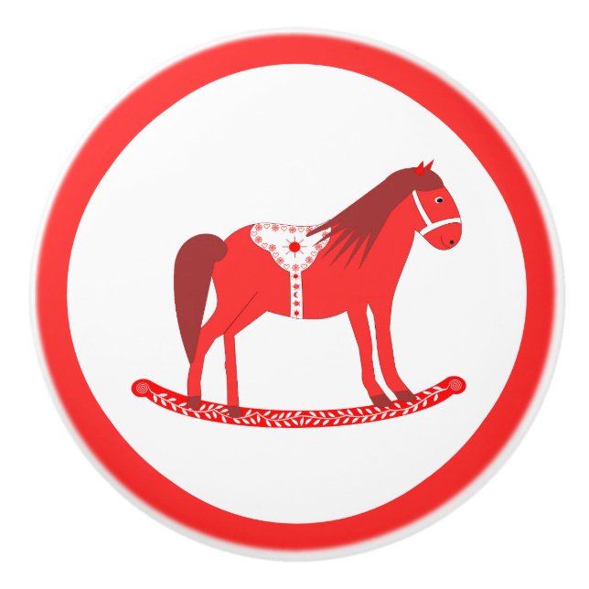 Bouton De Porte En Céramique Noël scandinave Cheval Rocking (Devant)