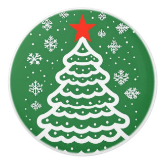 Bouton De Porte En Céramique Noël vert et rouge