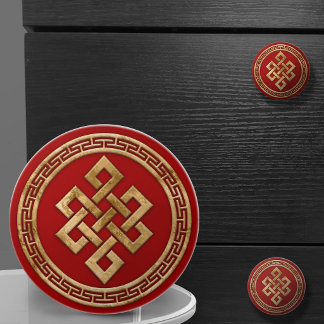 Bouton De Porte En Céramique Nœud Chinois Infini Rouge et Or