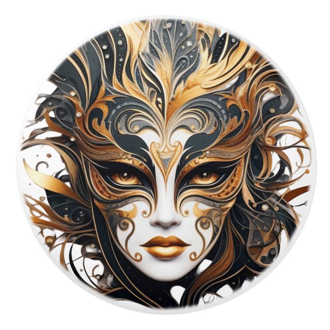 Bouton De Porte En Céramique Noeud en céramique Black and Gold Woman (Devant)