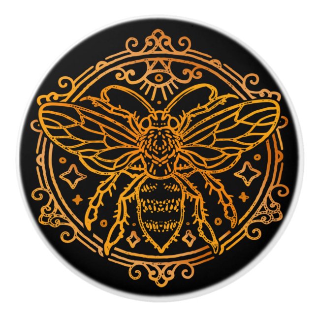 Bouton De Porte En Céramique Noeud en céramique d'abeille noire et d'or (Devant)