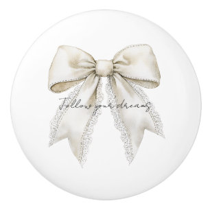 Bouton De Porte En Céramique Nœud féminin blanc romantique