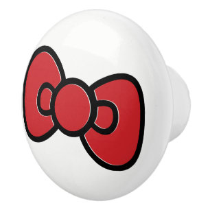 Bouton De Porte En Céramique Nœud Rouge Mignon Fantaisiste
