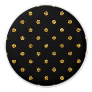 Bouton De Porte En Céramique Noir avec faux feuillet doré à pois moderne