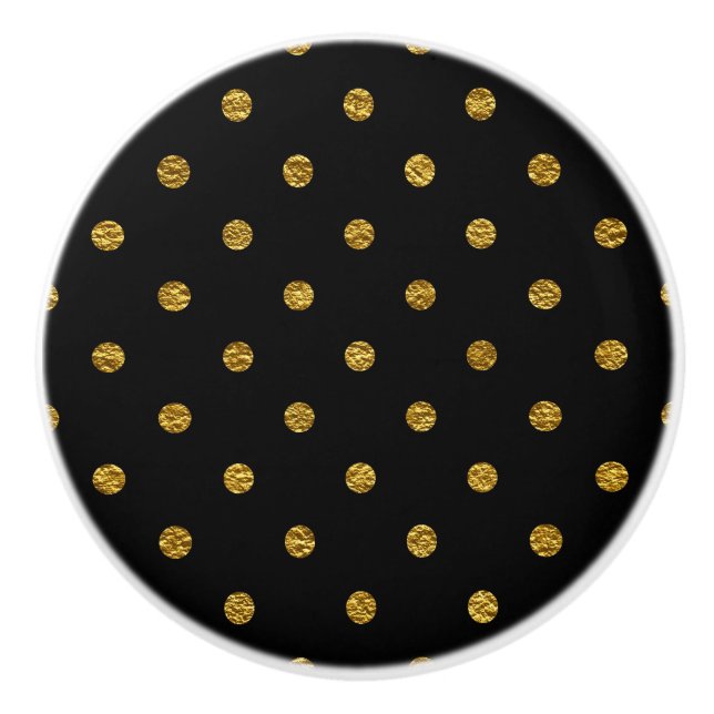 Bouton De Porte En Céramique Noir avec Gold Faux Foil Pois Moderne (Devant)