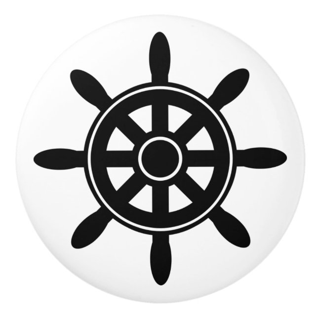 Bouton De Porte En Céramique Noir Bateau Roue Nautique Thème Armoire Knob (Devant)